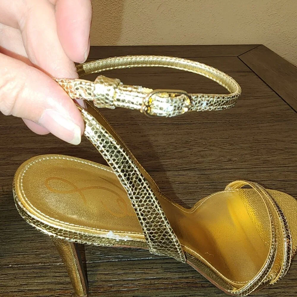 SAM EDELMAN Gemmie Strappy Stiletto Dress Sandals AMBER GOLD METALLIC 10M - Picture 12 of 13